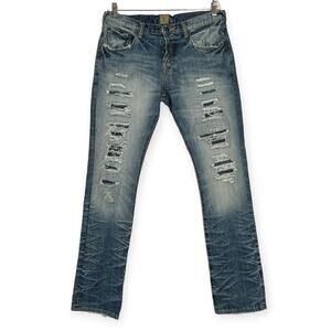 PRPS Goods Demon Slim Jeans SIZE 36 x 34 RUNS SMALL Distressed Ripped Whiskers